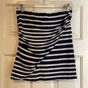 CAbi Ruched Striped Skirt in Navy Blue/White